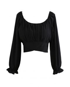 Bow Tie Back Cropped Top in Black