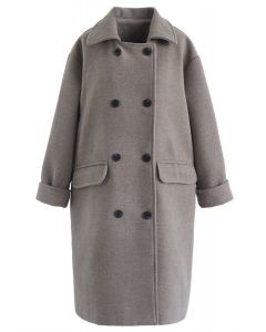 Abrigo de mezcla de lana con doble botonadura y bolsillos con solapa en gris
